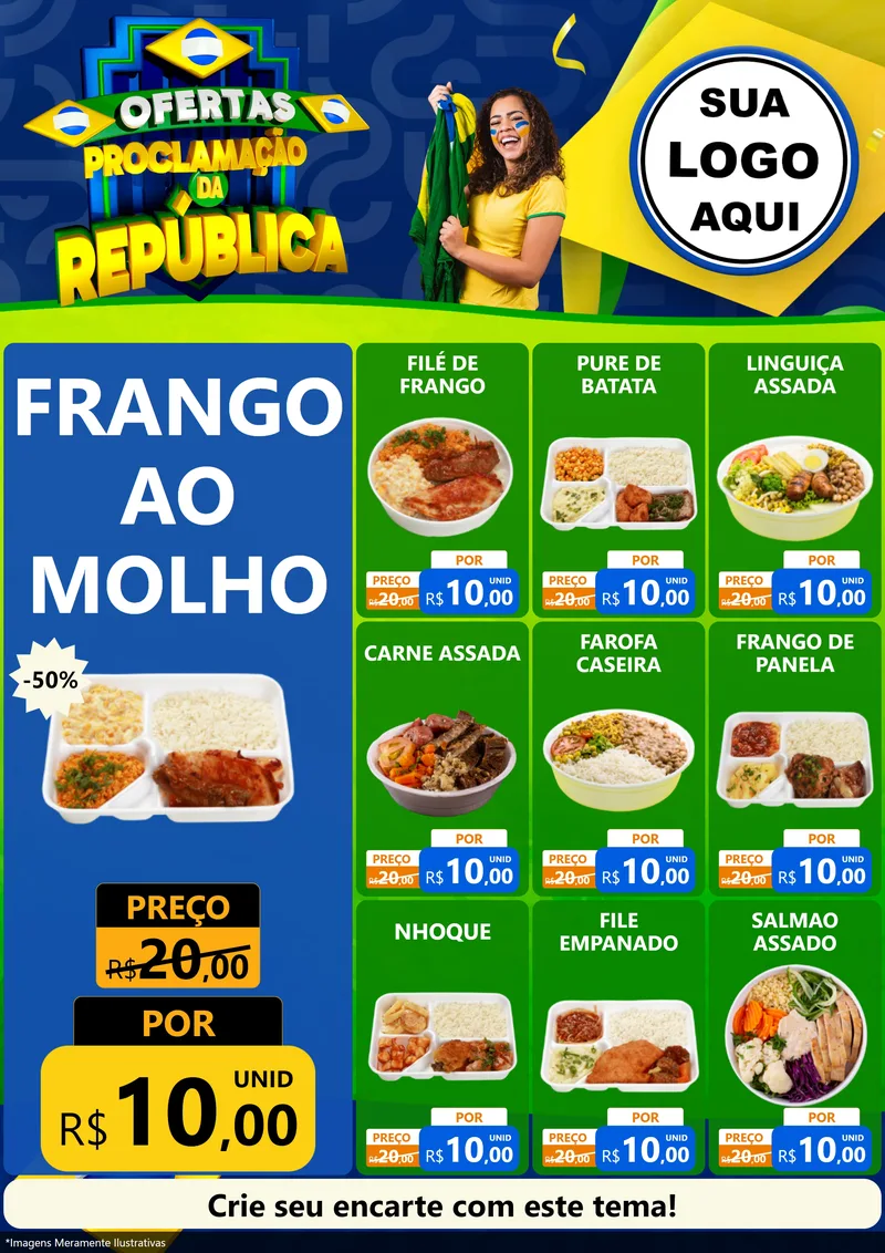 Modelo de Encarte para Encarte A4 Vertical com o tema Ofertas Proclamação da República para Restaurante