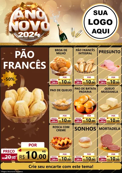 Modelo de Encarte para Encarte A4 Vertical com o tema Feliz Ano Novo 2027 para Padaria