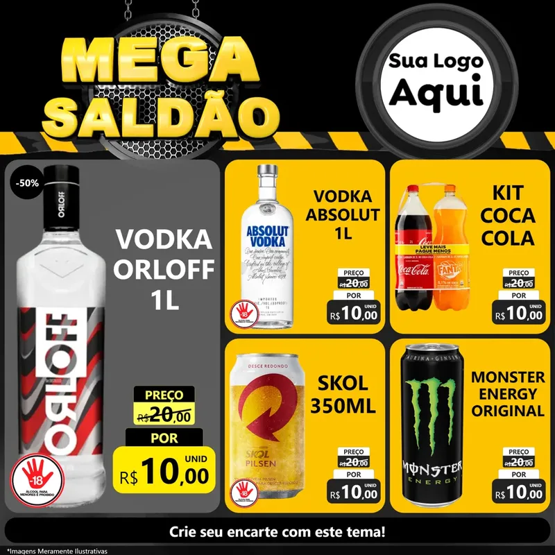 Modelo de Rede Social para Feed Facebook com o tema Mega Saldão para Distribuidora de bebidas