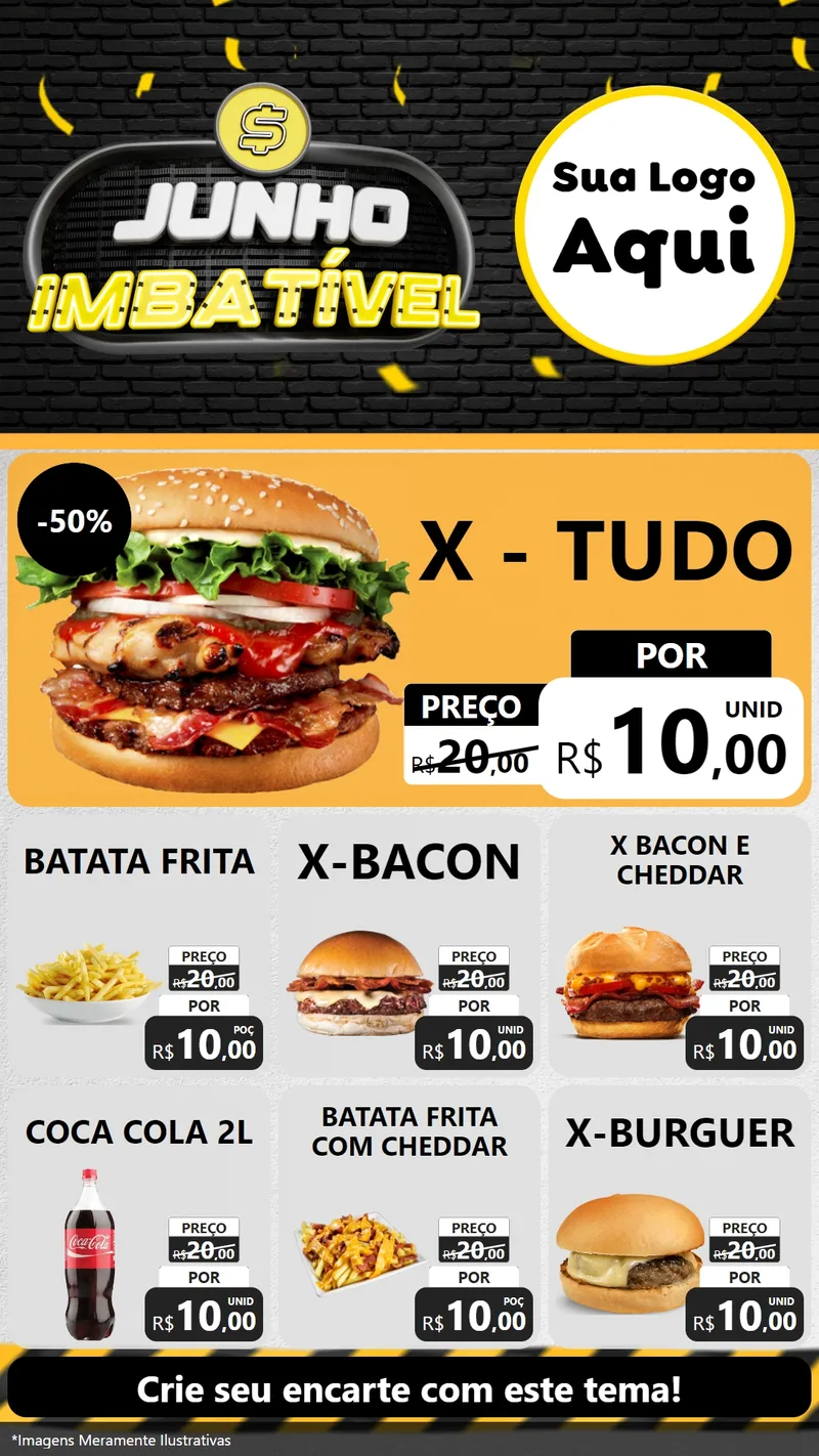 Modelo de Rede Social para Stories com o tema Junho Imbatível para Hamburgueria
