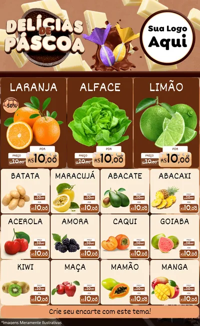 Modelo de Encarte para Encarte Grande com o tema Delícias de Páscoa para Hortifrúti