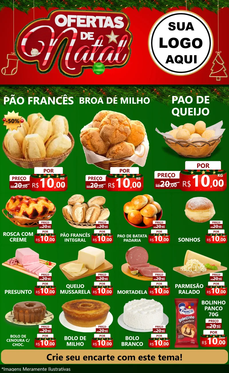Modelo de Encarte para Encarte Grande com o tema Ofertas de Natal para Padaria