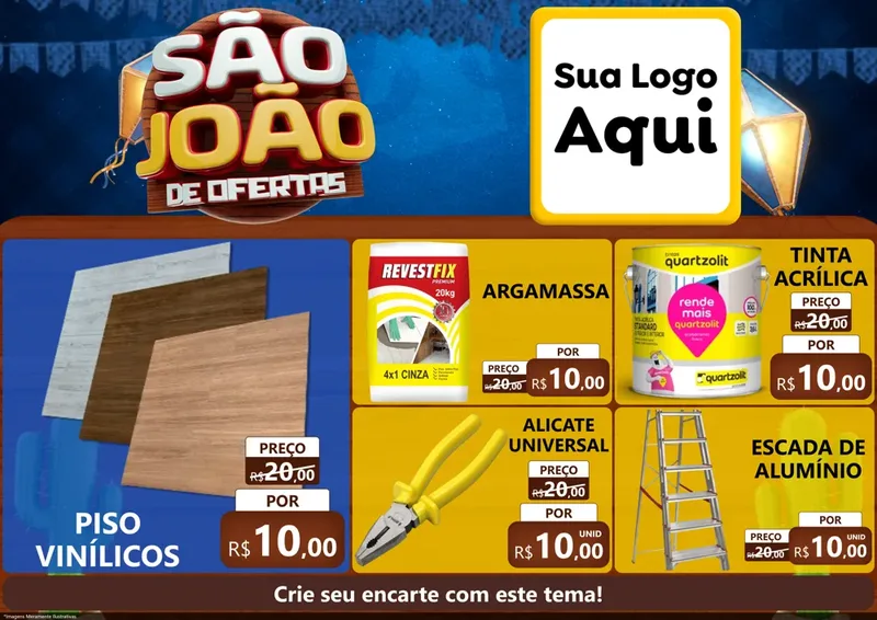 Modelo de Encarte para Encarte A4 Horizontal com o tema São João Ofertas Imbatíveis! - Junina para Material para Construção