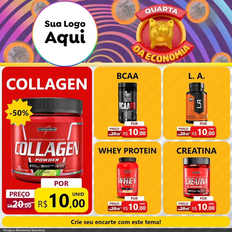 Modelo de Rede Social para Feed Facebook com o tema Quarta da Economia para Suplementos alimentares