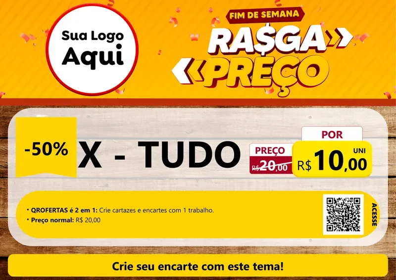 Modelo de Cartaz para Cartaz A4 Horizontal com o tema Fim de Semana Rasga Preços para Hamburgueria