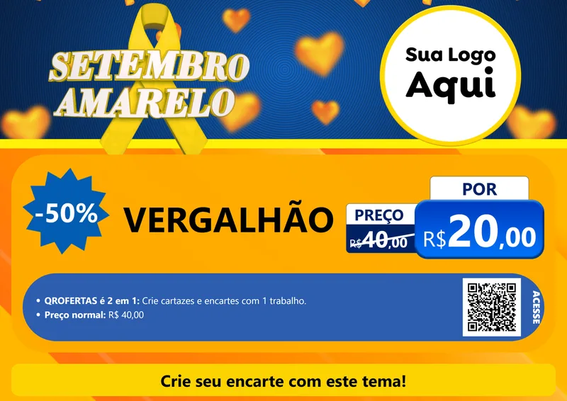 Modelo de Cartaz para Cartaz A4 Horizontal com o tema Setembro Amarelo para Ferragens