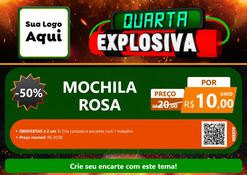 Modelo de Cartaz para Cartaz A4 Horizontal com o tema Quarta Explosiva para Papelaria
