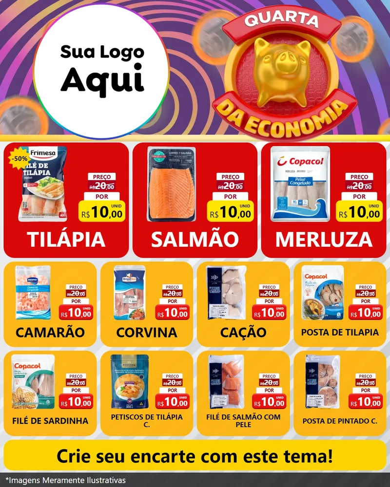 Modelo de Rede Social para Feed Instagram com o tema Quarta da Economia para Peixaria