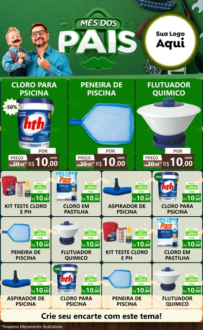 Modelo de Encarte para Encarte Grande com o tema Mês dos Pais para Produtos para Piscina