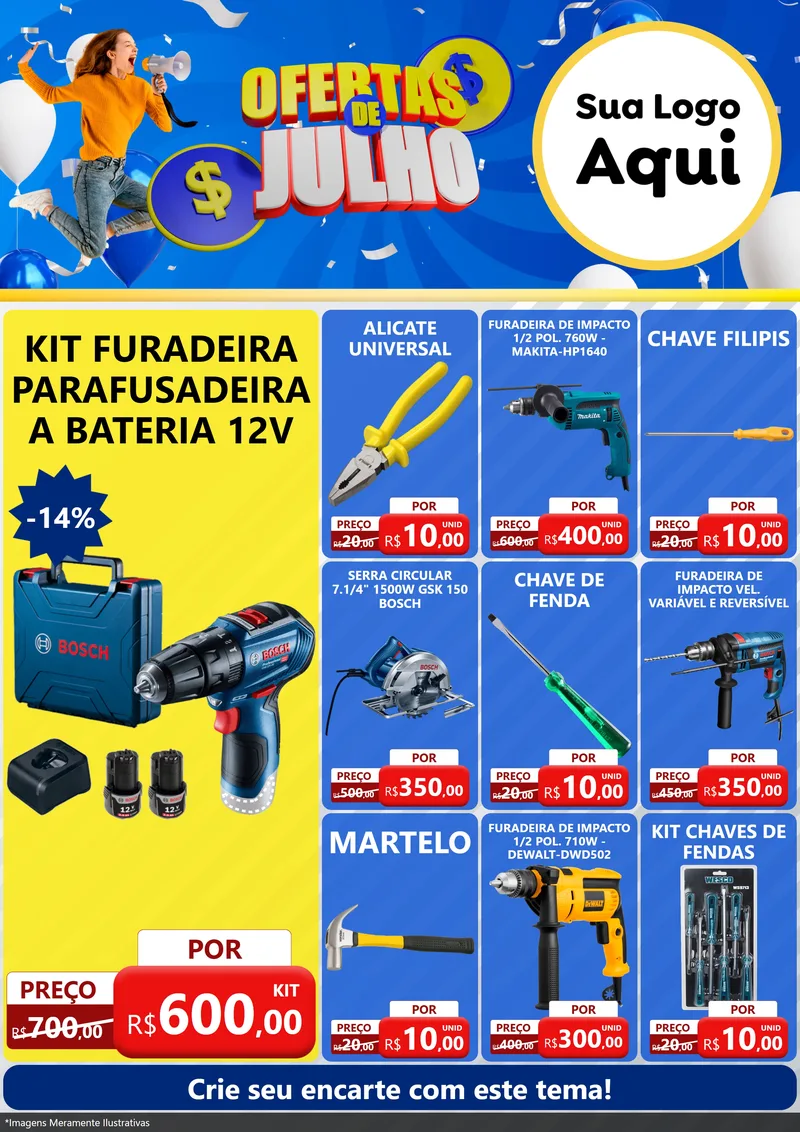Modelo de Encarte para Encarte A4 Vertical com o tema Ofertas de Julho para Maquinas e Ferramentas