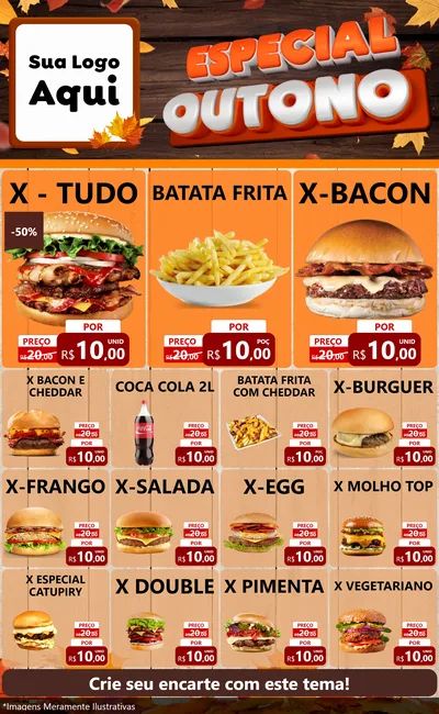 Modelo de Encarte para Encarte Grande com o tema Especial Outono para Hamburgueria