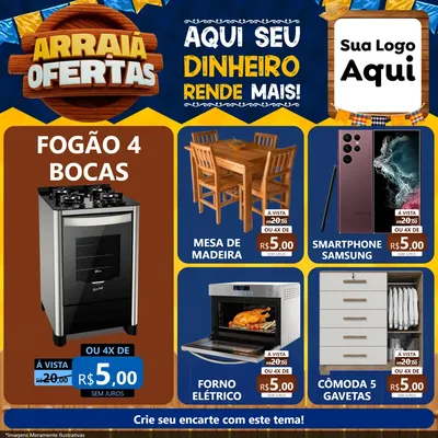 Modelo de Rede Social para Feed Facebook com o tema Arraiá de Ofertas - Junina para Móveis e Eletro