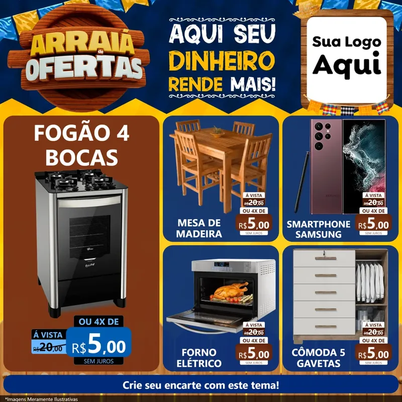 Modelo de Rede Social para Feed Facebook com o tema Arraiá de Ofertas - Junina para Móveis e Eletro