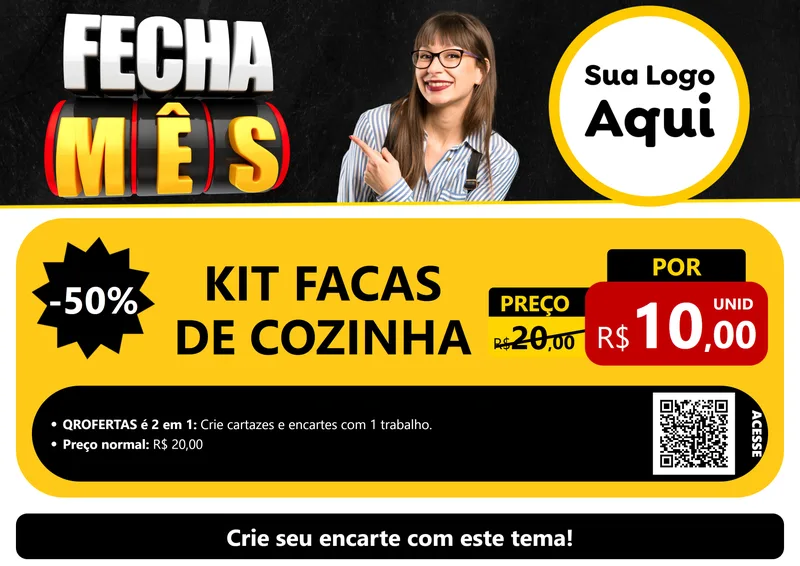 Modelo de Cartaz para Cartaz A4 Horizontal com o tema Fecha Mês para Utilidades Domésticas