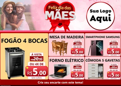 Modelo de Encarte para Encarte A4 Horizontal com o tema Feliz Dia Das Mães para Móveis e Eletro