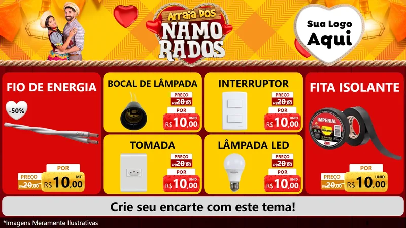 Modelo de TV para TV Horizontal com o tema Arraiá dos Namorados para Materiais Elétricos