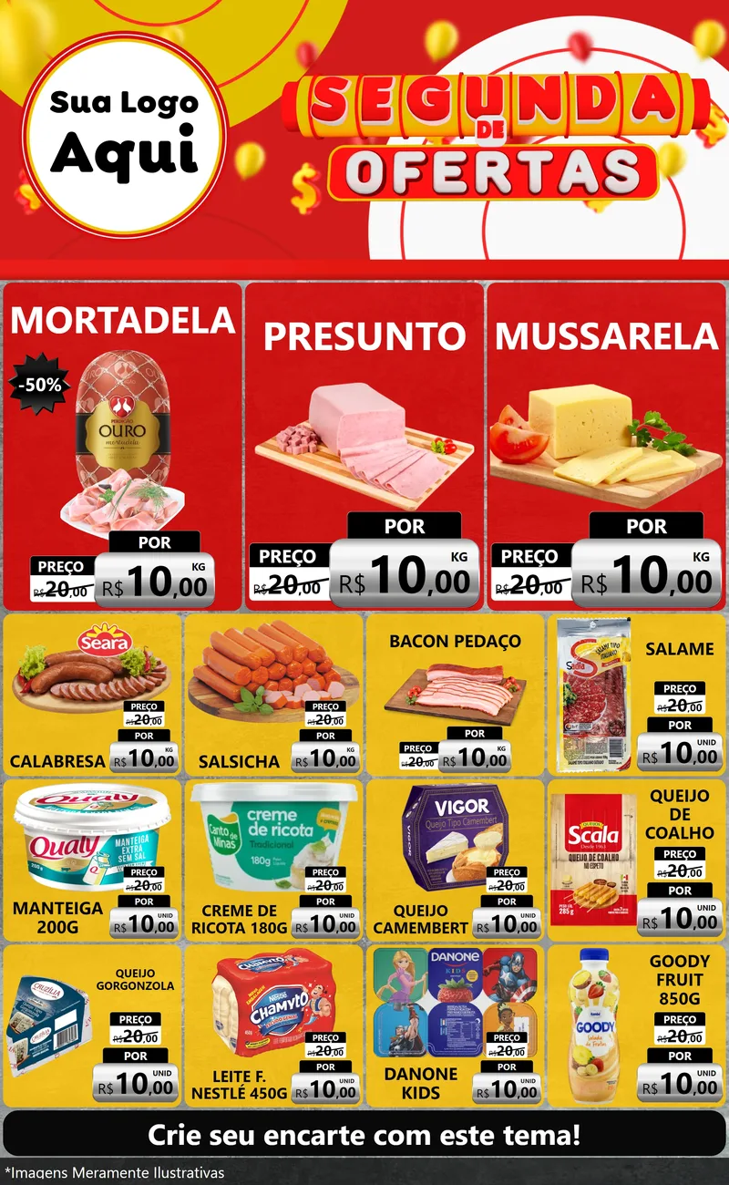 Modelo de Encarte para Encarte Grande com o tema Segunda de Ofertas para Frios e Laticínios