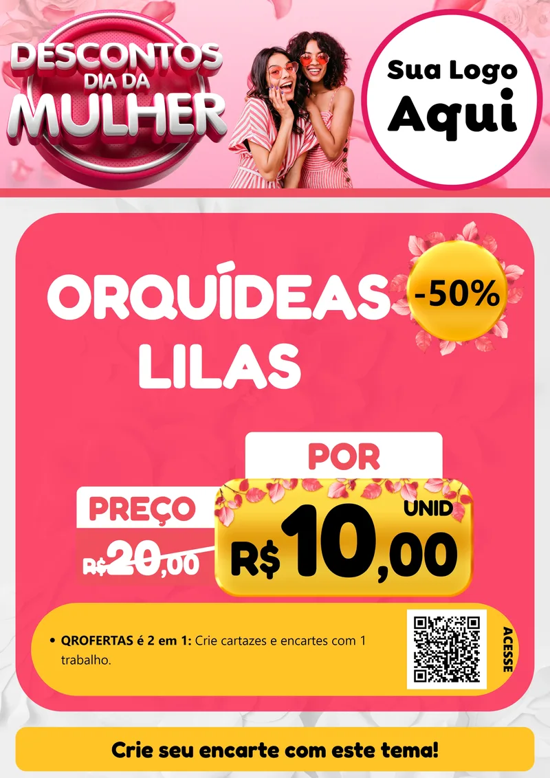 Modelo de Cartaz para Cartaz A4 Vertical com o tema Descontos Dia da Mulher para Floricultura e jardim