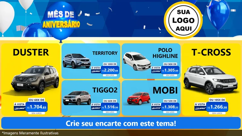 Modelo de TV para TV Horizontal com o tema Mês de Aniversário para Concessionaria de Carros