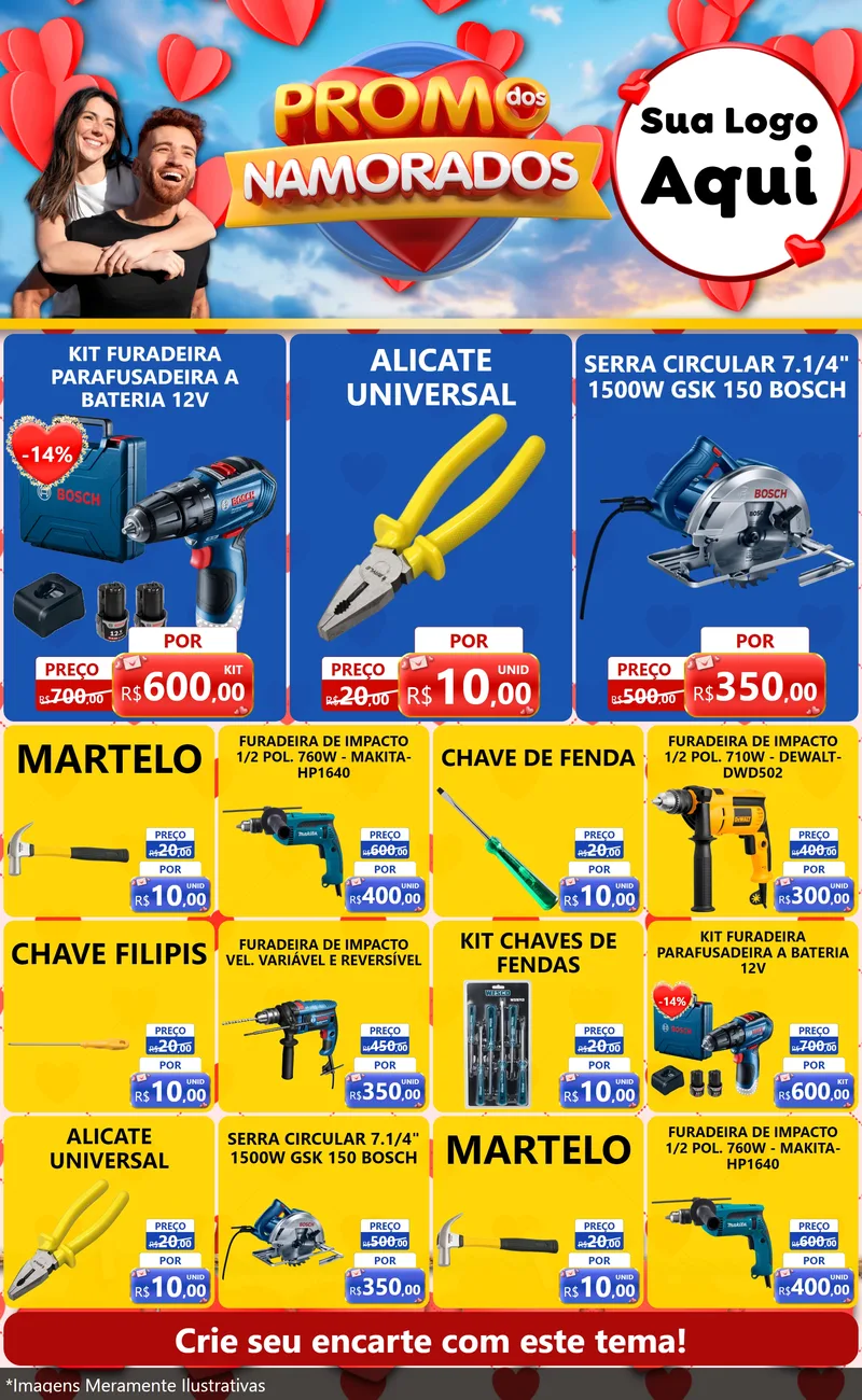 Modelo de Encarte para Encarte Grande com o tema Promo dos Namorados para Maquinas e Ferramentas