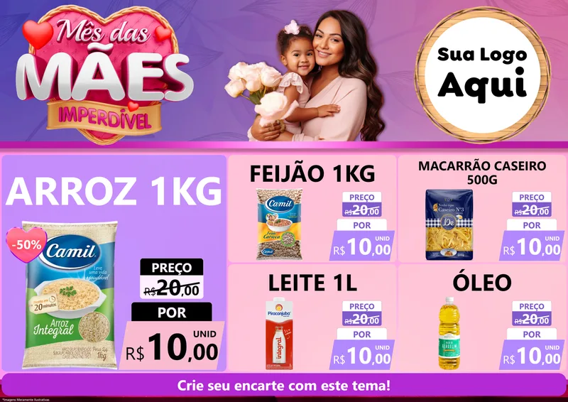 Modelo de Encarte para Encarte A4 Horizontal com o tema Mês das Mães Imperdível para Supermercado