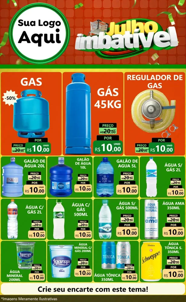 Modelo de Encarte para Encarte Grande com o tema Julho Imbatível para Água e gás