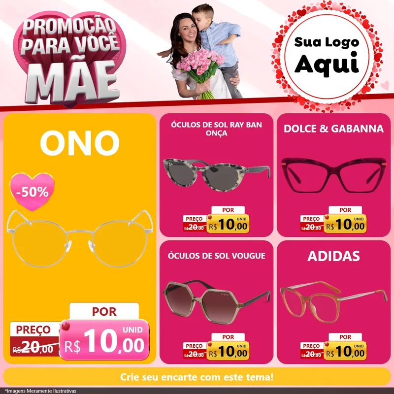 Modelo de Rede Social para Feed Facebook com o tema Promoção Para Você Mãe para Óticas