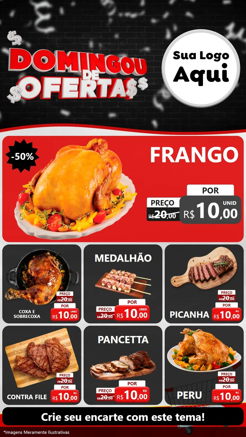 Modelo de Rede Social para Stories com o tema Domingou de Ofertas para Assados