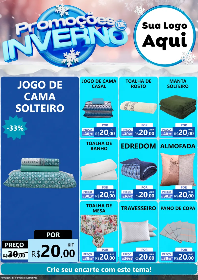 Modelo de Encarte para Encarte A4 Vertical com o tema Promoções de Inverno para Cama, Mesa e Banho