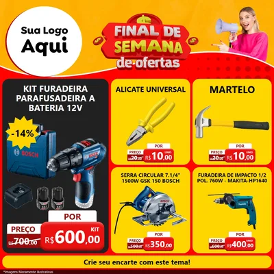 Modelo de Rede Social para Feed Facebook com o tema Final de Semana de Ofertas para Maquinas e Ferramentas