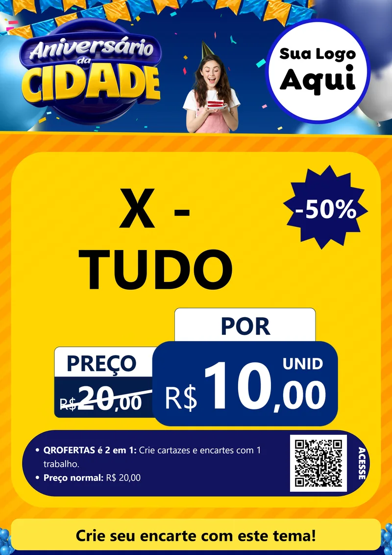 Modelo de Cartaz para Cartaz A4 Vertical com o tema Aniversário da Cidade para Hamburgueria
