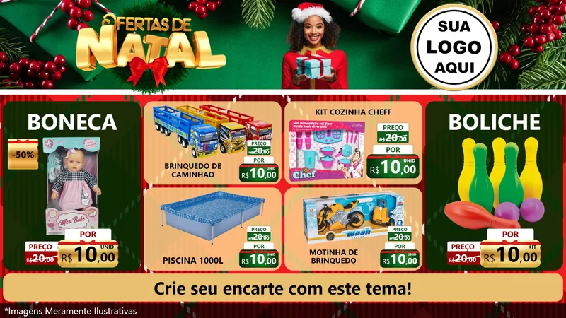 Modelo de TV para TV Horizontal com o tema Ofertas de Natal para Brinquedos