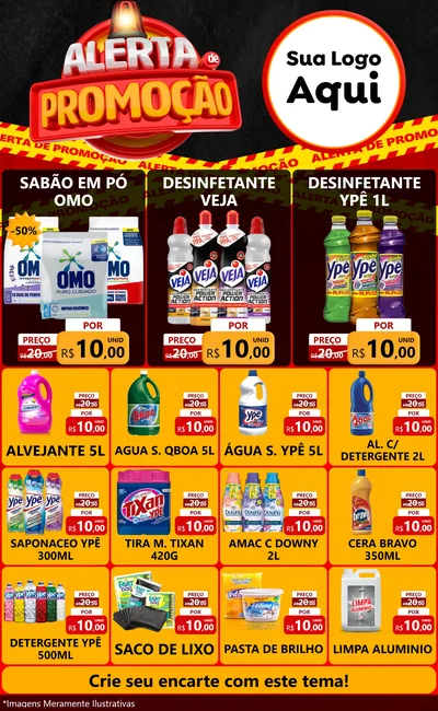 Modelo de Encarte para Encarte Grande com o tema Alerta de Promoção para Produtos de Limpeza