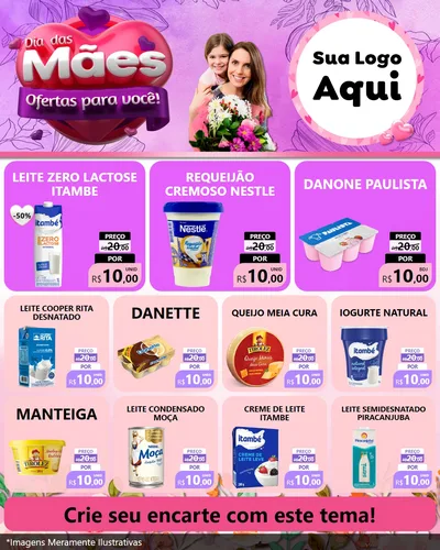 Modelo de Rede Social para Feed Instagram com o tema Dia das Mães Ofertas para Você! para Frios e Laticínios