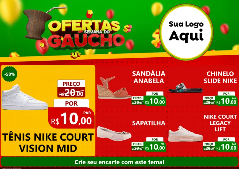 Modelo de Encarte para Encarte A4 Horizontal com o tema Ofertas Semana Do Gaúcho para Calçados