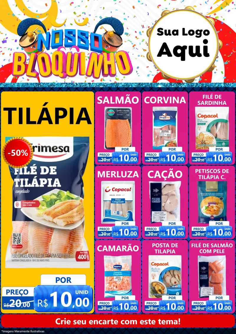 Modelo de Encarte para Encarte A4 Vertical com o tema Nosso Bloquinho para Peixaria