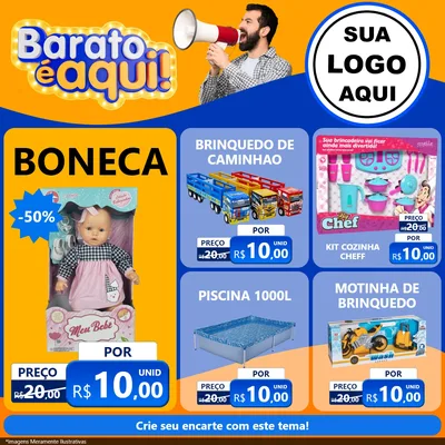Modelo de Rede Social para Feed Facebook com o tema Barato é aqui para Brinquedos