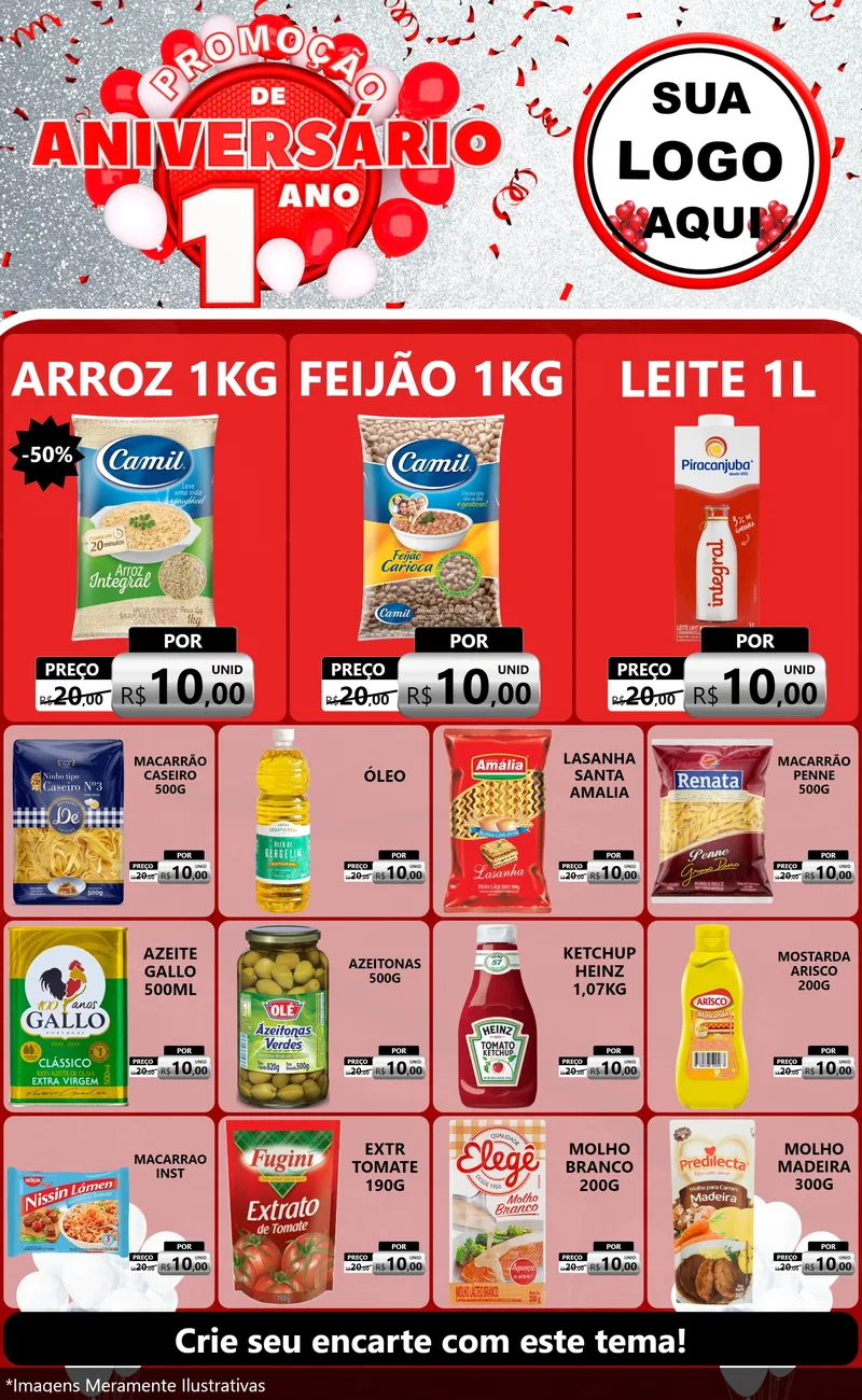 Modelo de Encarte para Encarte Grande com o tema Promoção de Aniversário - 1 Ano para Supermercado