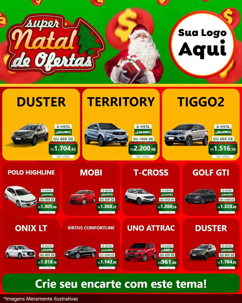 Modelo de Rede Social para Feed Instagram com o tema Super Natal de Ofertas para Concessionaria de Carros