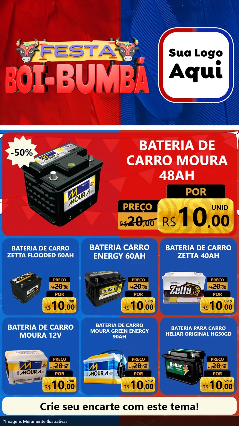 Modelo de Rede Social para Stories com o tema Festa Boi Bumbá para Baterias Elétricas