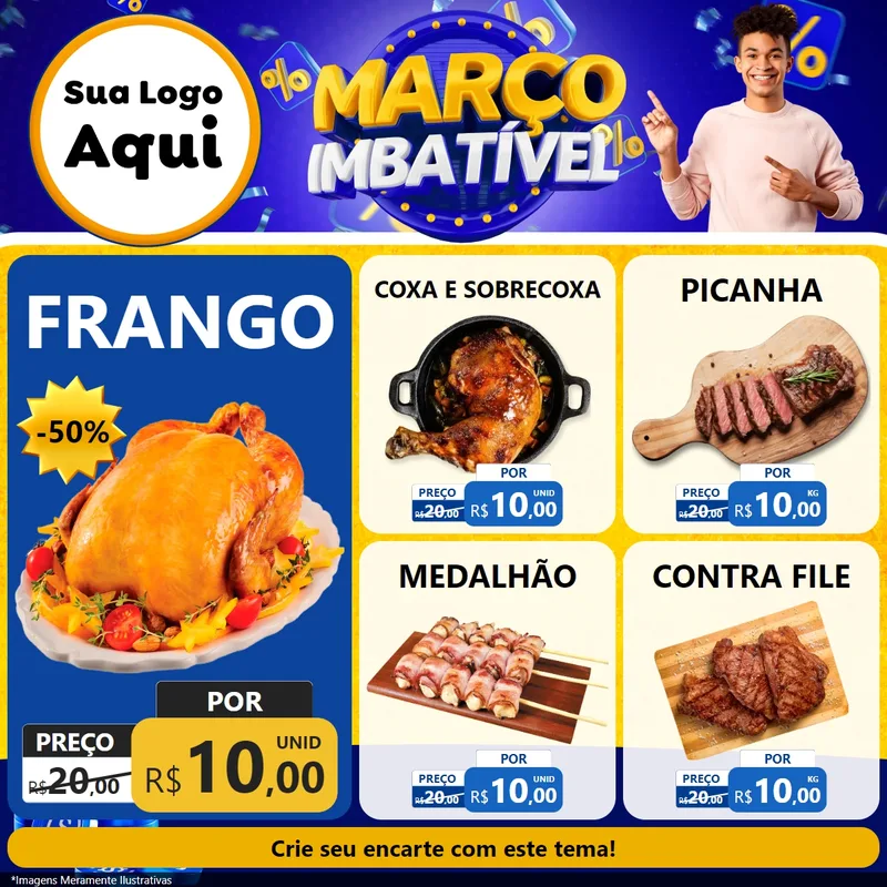 Modelo de Rede Social para Feed Facebook com o tema Março Imbatível para Assados