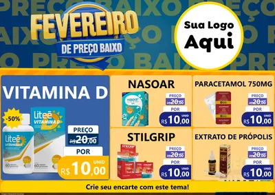 Modelo de Encarte para Encarte A4 Horizontal com o tema Fevereiro de Preço Baixo para Farmácia