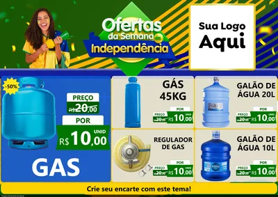Modelo de Encarte para Encarte A4 Horizontal com o tema Ofertas da Semana da Independência para Água e gás