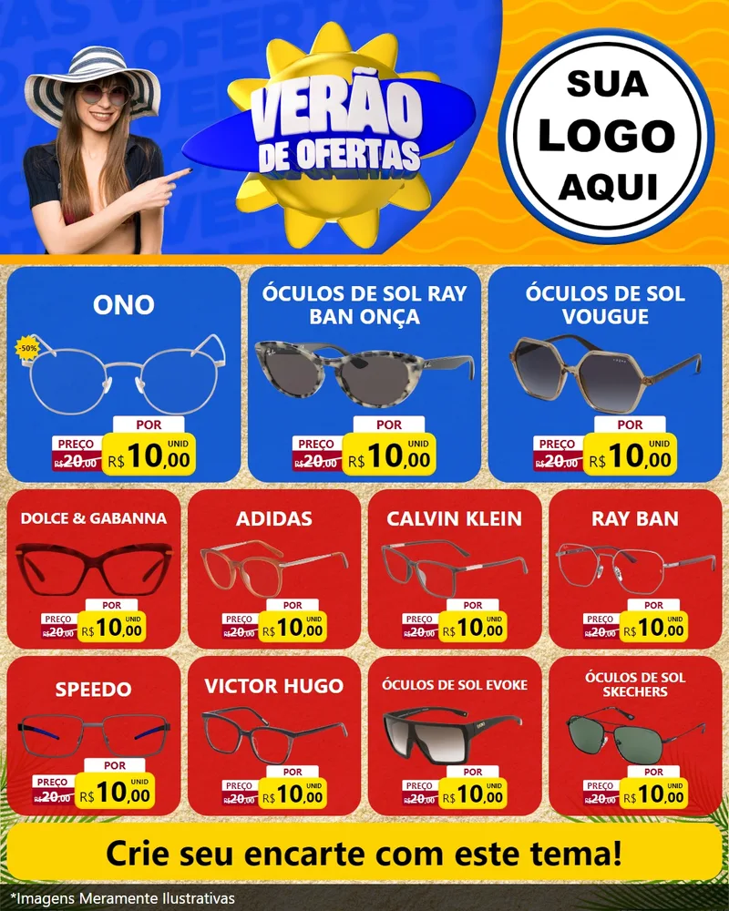 Modelo de Rede Social para Feed Instagram com o tema Verão de Ofertas para Óticas