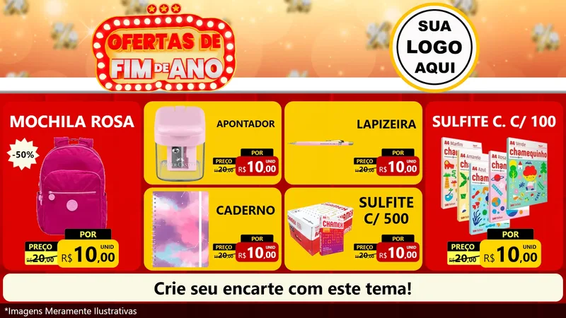 Modelo de TV para TV Horizontal com o tema Ofertas de Fim de Ano para Papelaria