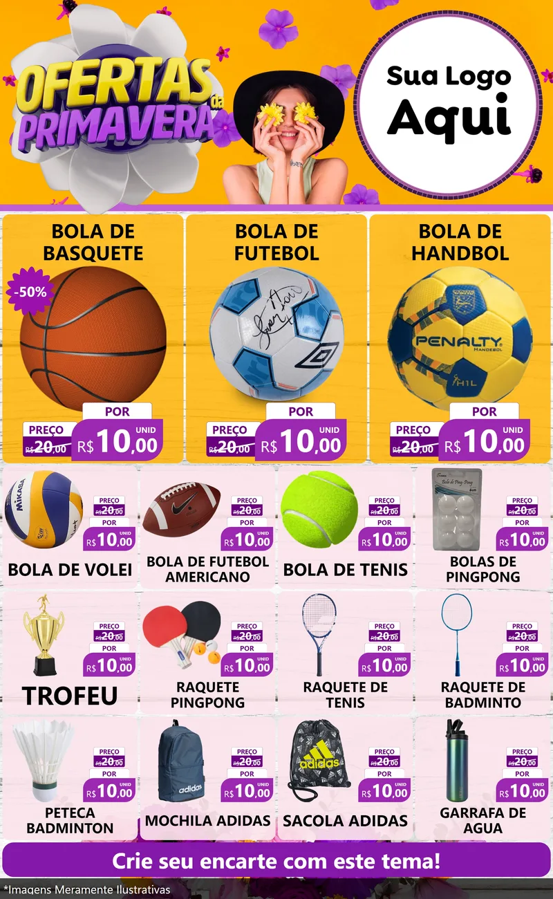 Modelo de Encarte para Encarte Grande com o tema Ofertas Da Primavera para Artigos Esportivos