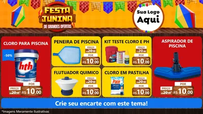 Modelo de TV para TV Horizontal com o tema Festa Junina de Grandes Ofertas para Produtos para Piscina