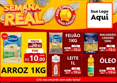 Modelo de Encarte para Encarte A4 Horizontal com o tema Semana do Real para Supermercado