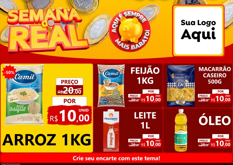 Modelo de Encarte para Encarte A4 Horizontal com o tema Semana do Real para Supermercado