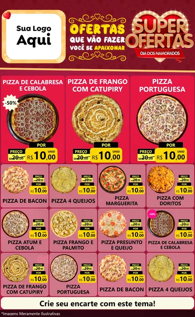 Modelo de Encarte para Encarte Grande com o tema Dia dos Namorados para Pizzaria